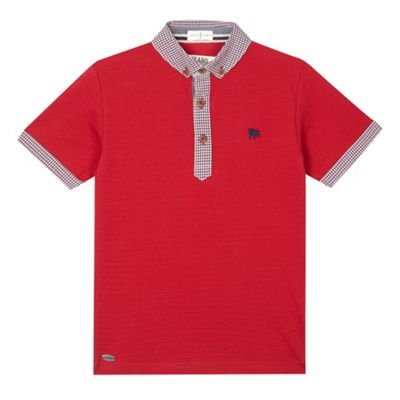 Designer boy's red gingham collar polo shirt